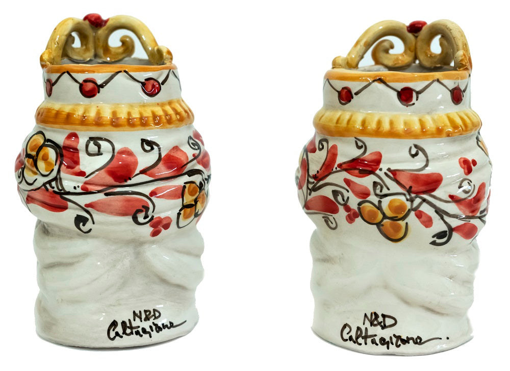Coppia teste di moro in ceramica siciliana di Caltagirone h15cm art. rosso