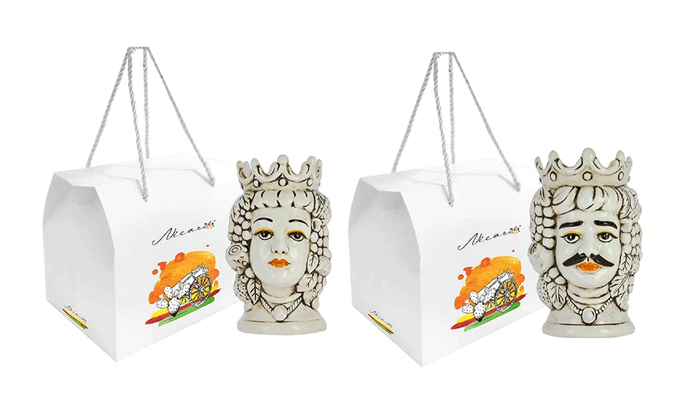 Coppia teste di moro frutta fumè in ceramica nicarè con astuccio art. 815-814