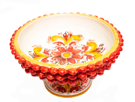 Alzata grande mezza pigna in ceramica siciliana di Caltagirone realizzata e decorata a mano rosso