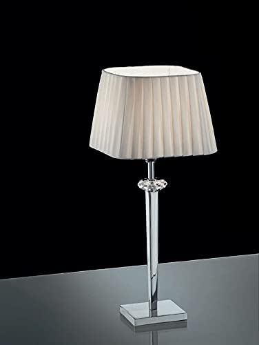 Lumetto da comodino moderno a 1 luce in ottone cromo con cristalli molati trasparenti e paralume nastrato avorio PR 6773/LP