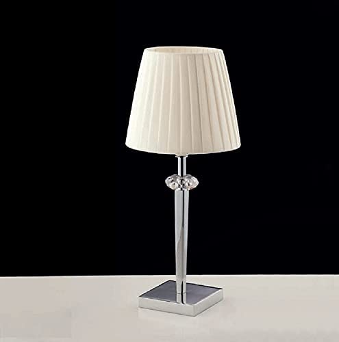 Lumetto da comodino moderno a 1 luce in ottone cromo con cristalli molati trasparenti e paralume nastrato avorio PR 6774/LP