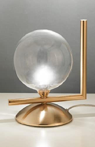 Lumetto da comodino classico a 1 luce con tubi in ottone oro satinato e sfera in vetro liscia PR 7103/LP