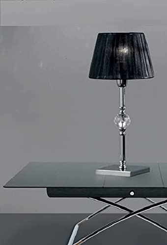 Lumetto da comodino moderno a 1 luce in ottone cromo con cristalli molati trasparenti e paralume in tessuto di organza nero PR 6747/LP
