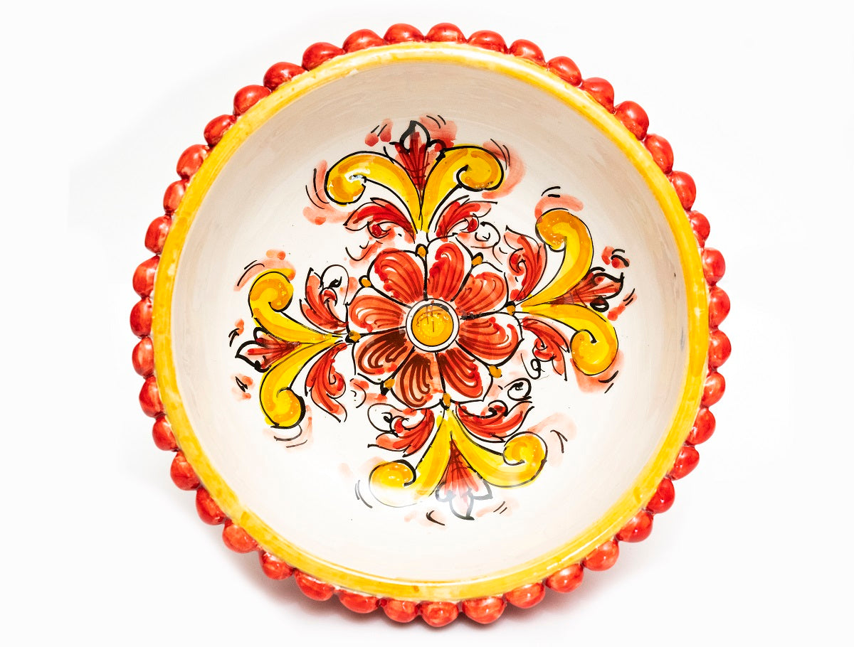 Alzata grande mezza pigna in ceramica siciliana di Caltagirone realizzata e decorata a mano rosso