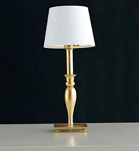 Lumetto da comodino classico a 1 luce in metallo e particolari in fusioni di ottone foglia oro con paralume in tessuto bianco con interno laminato oro PR 7010/LP