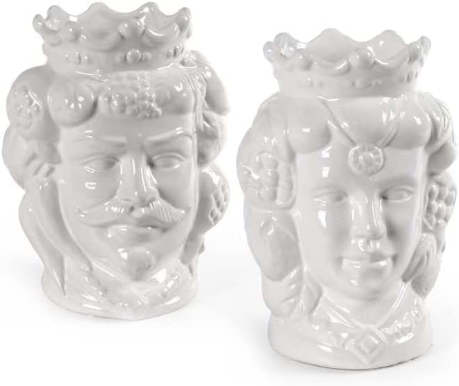 Coppia teste di moro vasetti in ceramica soprammobili per la casa giardino gic (Bianco 835988)