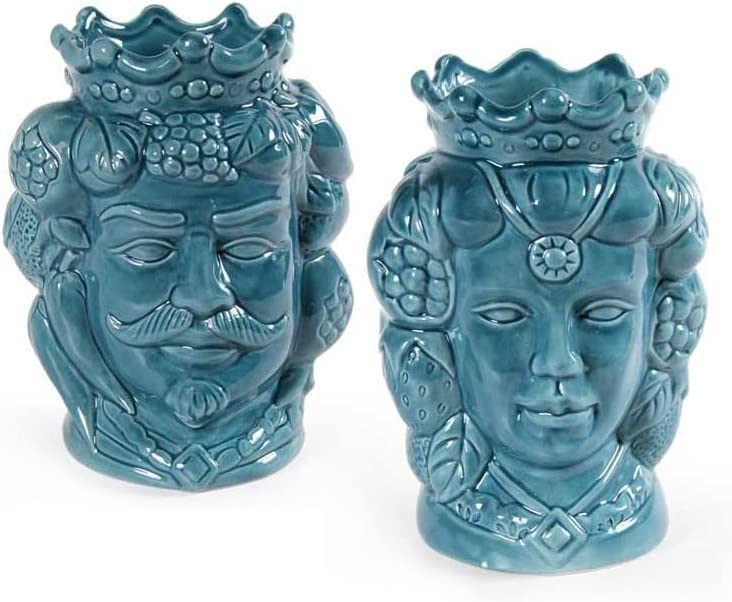 Coppia teste di moro vasetti in ceramica soprammobili per la casa giardino gic (Verde 836084)