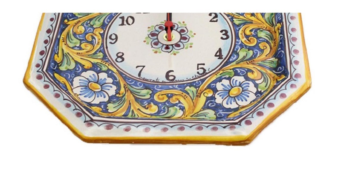 Orologio da parete in ceramica decorata a mano da ceramisti siciliani barocco art 24