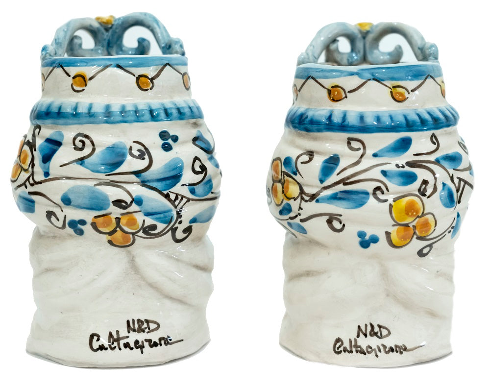 Coppia teste di moro in ceramica siciliana di Caltagirone h15cm art. celeste