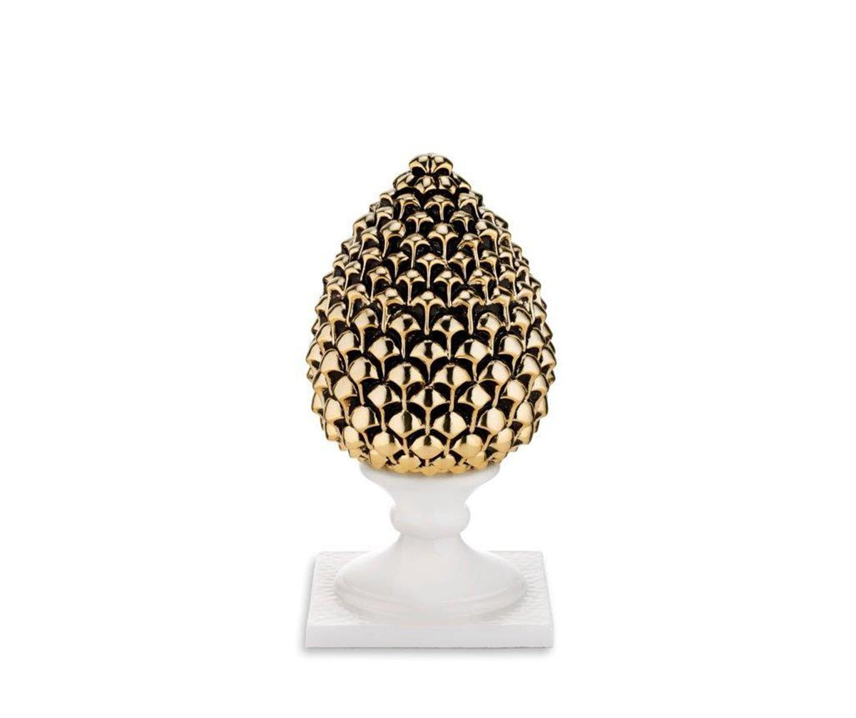 Pigna siciliana oro base bianca realizzata e decorata a mano resina h19cm VL