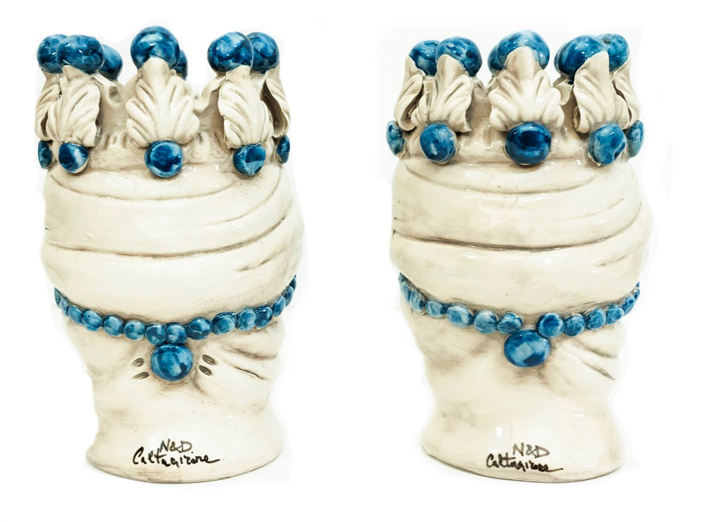 Coppia teste di moro in ceramica siciliana di Caltagirone h20cm art. blu