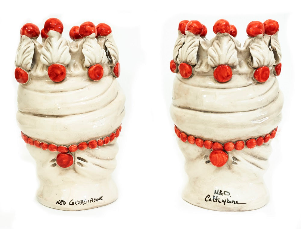 Coppia teste di moro in ceramica siciliana di Caltagirone h20cm art. rosso