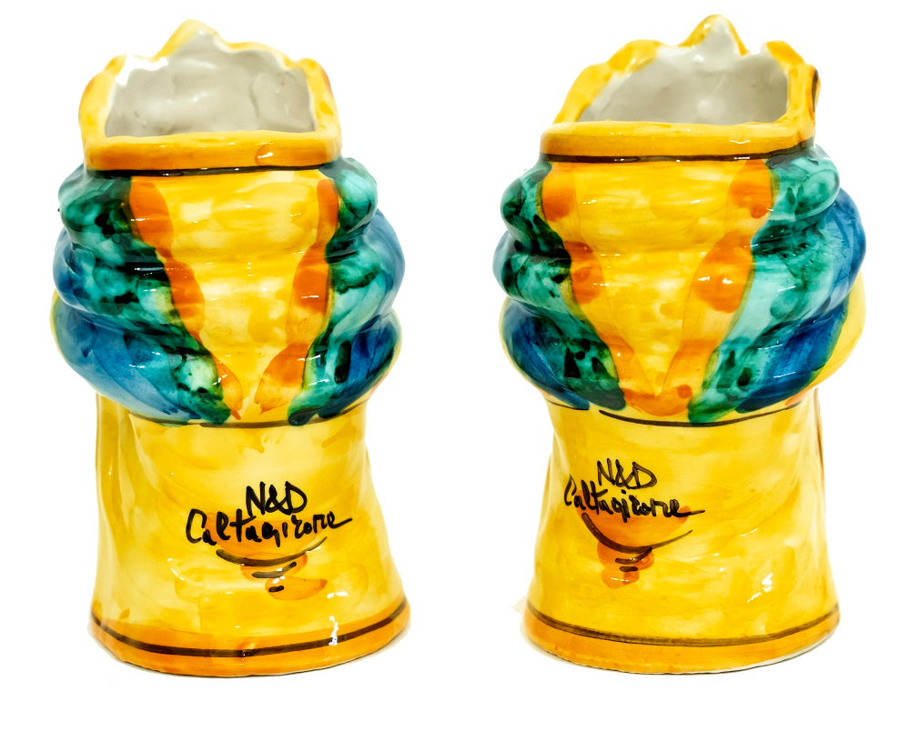 Coppia teste di moro in ceramica siciliana di Caltagirone h15cm art. colorati