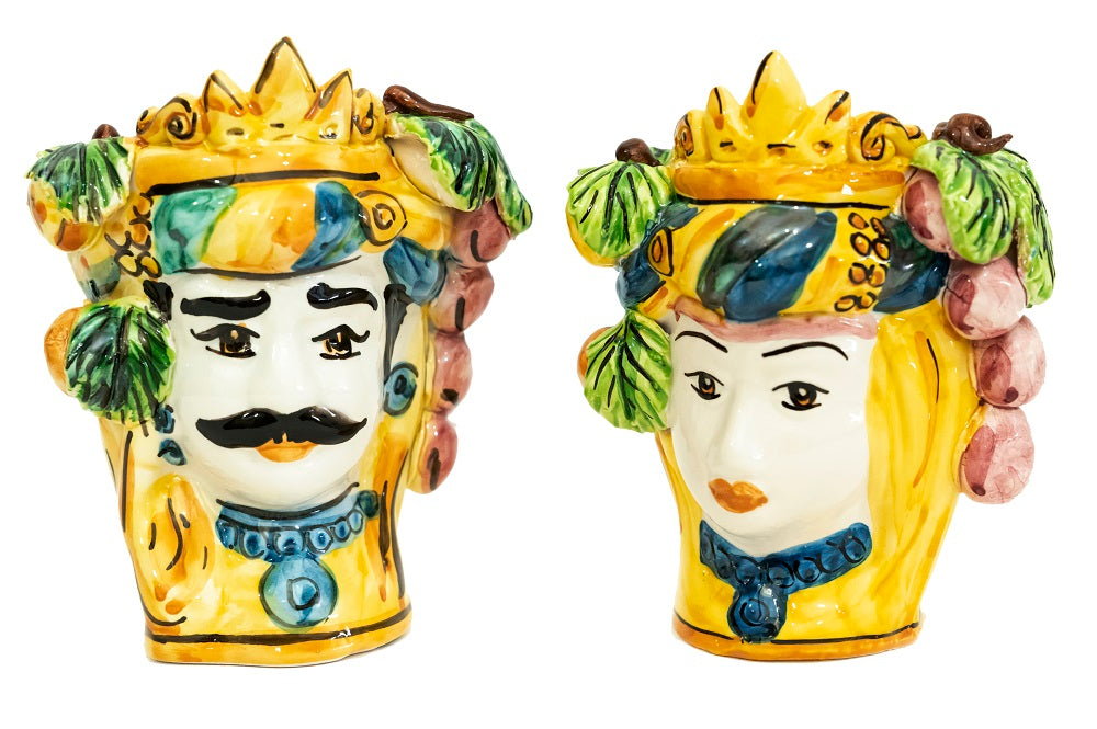 Coppia teste di moro in ceramica siciliana di Caltagirone h15cm art. frutta
