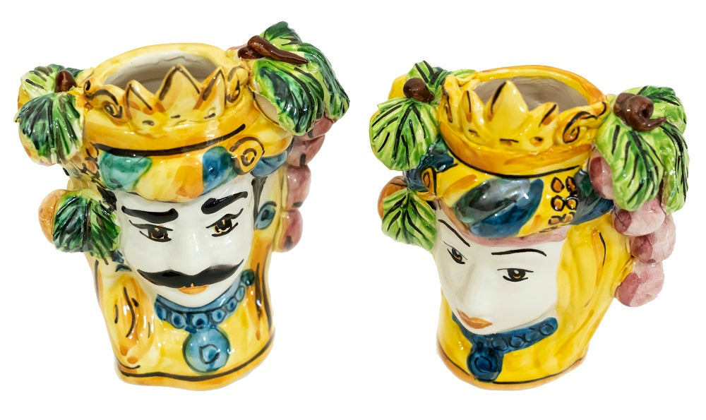 Coppia teste di moro in ceramica siciliana di Caltagirone h15cm art. frutta