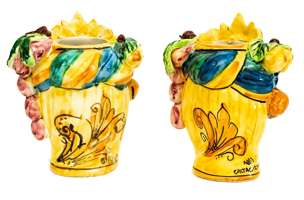 Coppia teste di moro in ceramica siciliana di Caltagirone h15cm art. frutta
