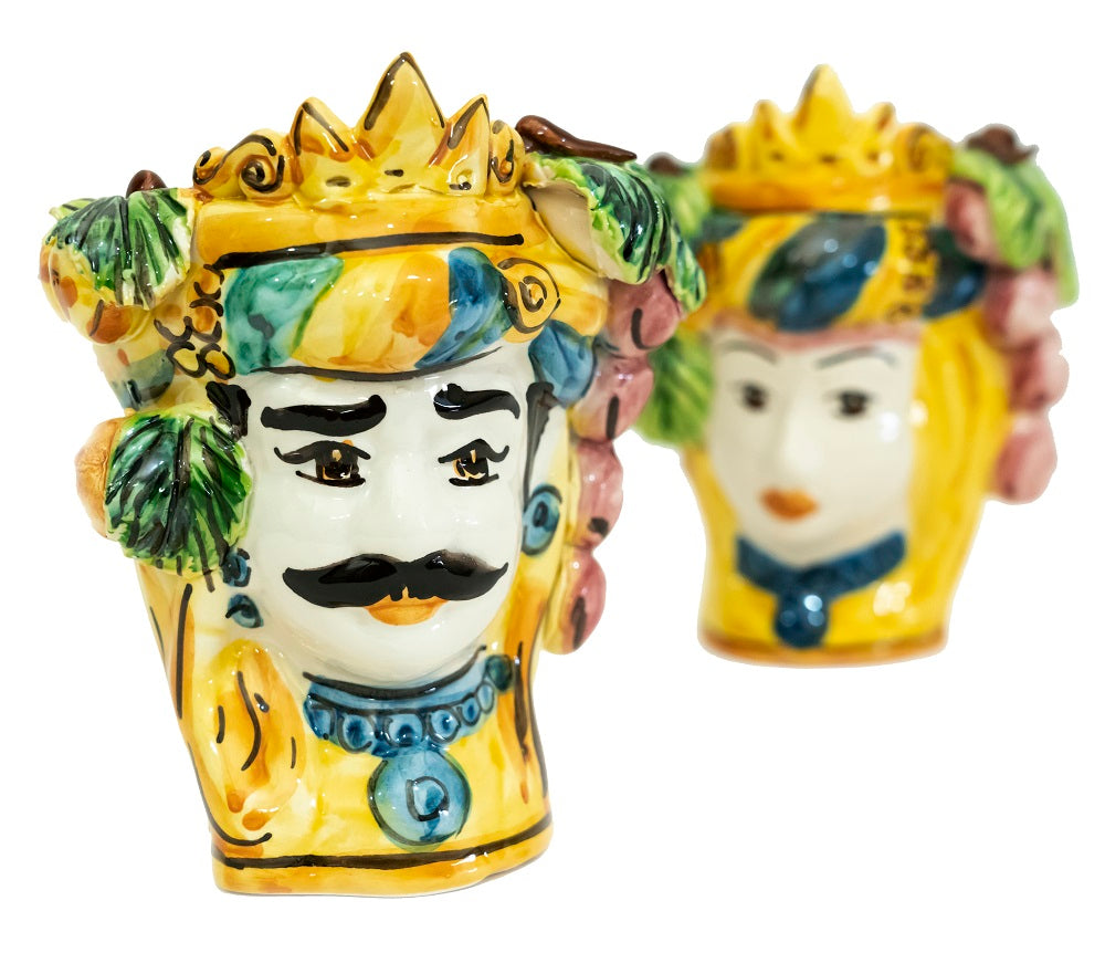 Coppia teste di moro in ceramica siciliana di Caltagirone h15cm art. frutta