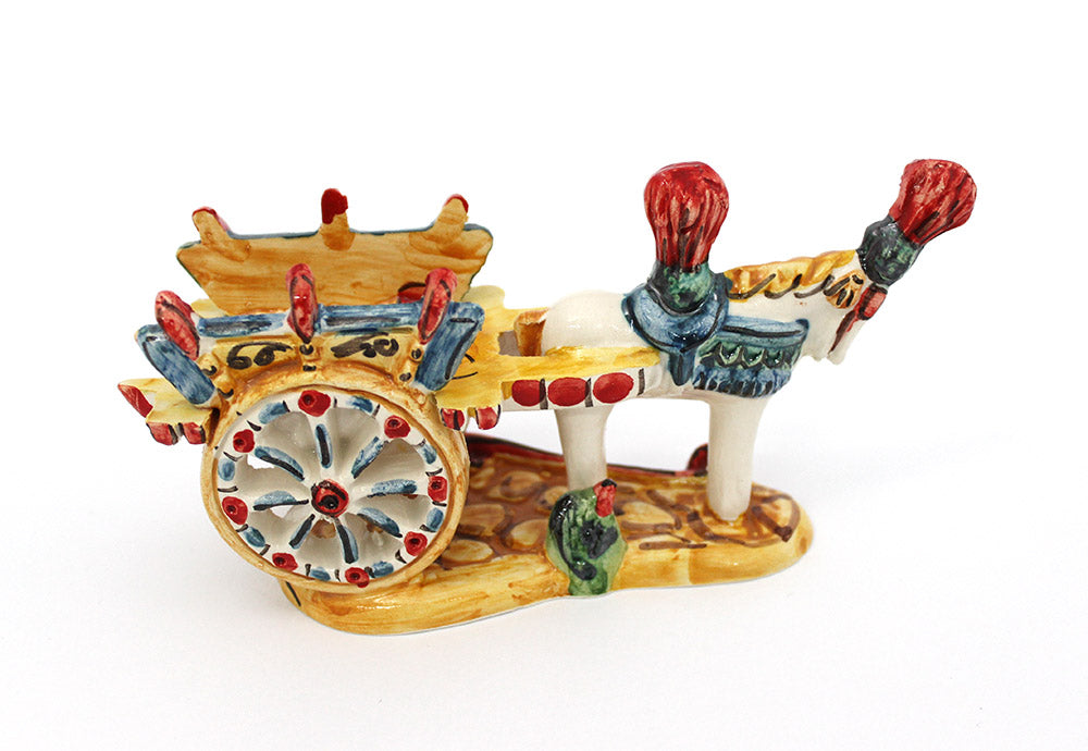 Carretto siciliano in ceramica siciliana di caltagirone realizzato e decorato a mano art arancio