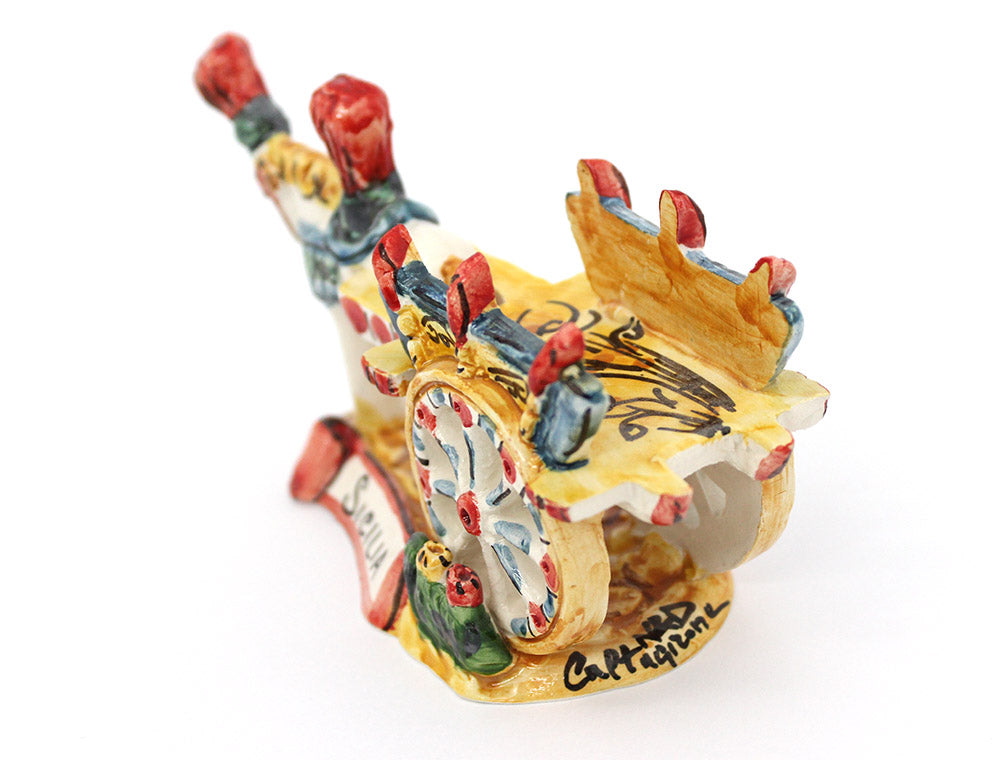 Carretto siciliano in ceramica siciliana di caltagirone realizzato e decorato a mano art arancio