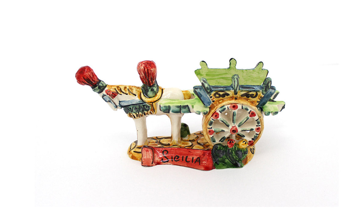 Carretto siciliano in ceramica siciliana di caltagirone realizzato e decorato a mano art verde