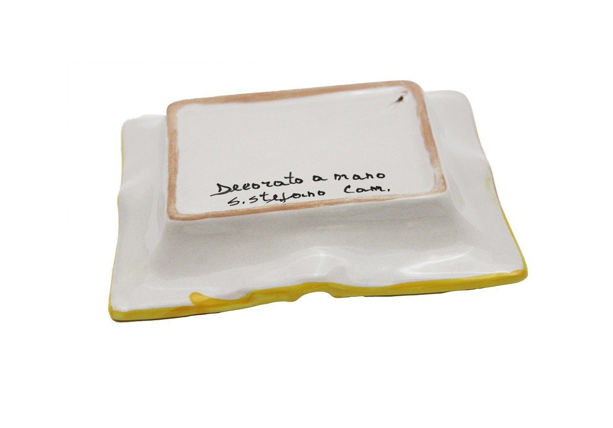 Portacenere in ceramica decorata a mano da ceramisti siciliani fiore rosso art 27