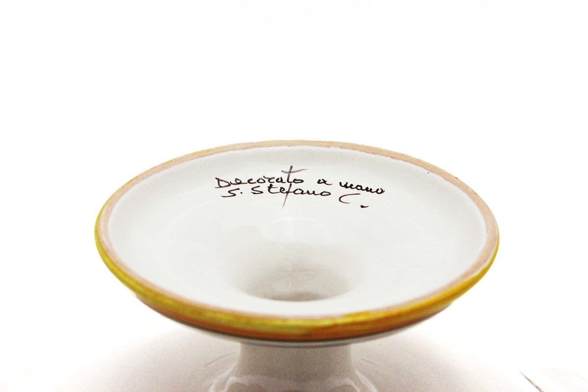Centrotavola alzata media in ceramica decorata a mano da ceramisti siciliani fiore rosso art 4