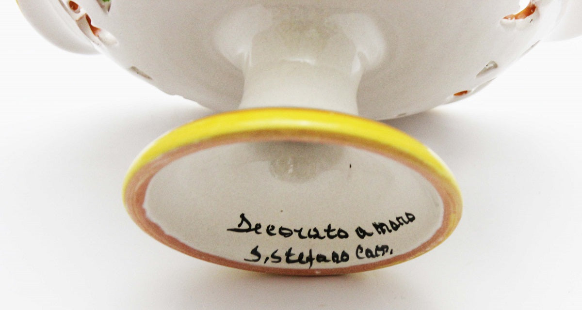 Centrotavola alzata piccola in ceramica decorata a mano da ceramisti siciliani fiore rosso art 5