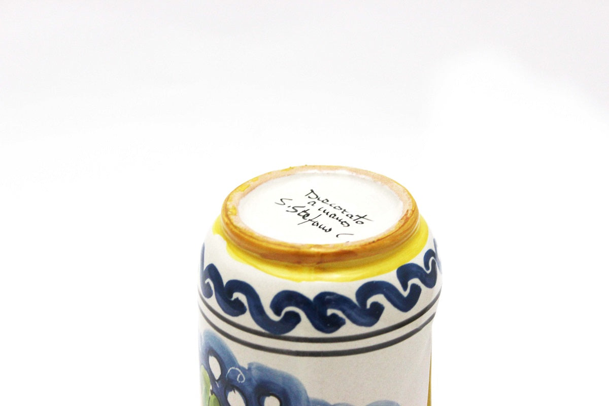 Portabicchieri piccolo in ceramica decorata a mano da ceramisti siciliani fiore rosso art 18
