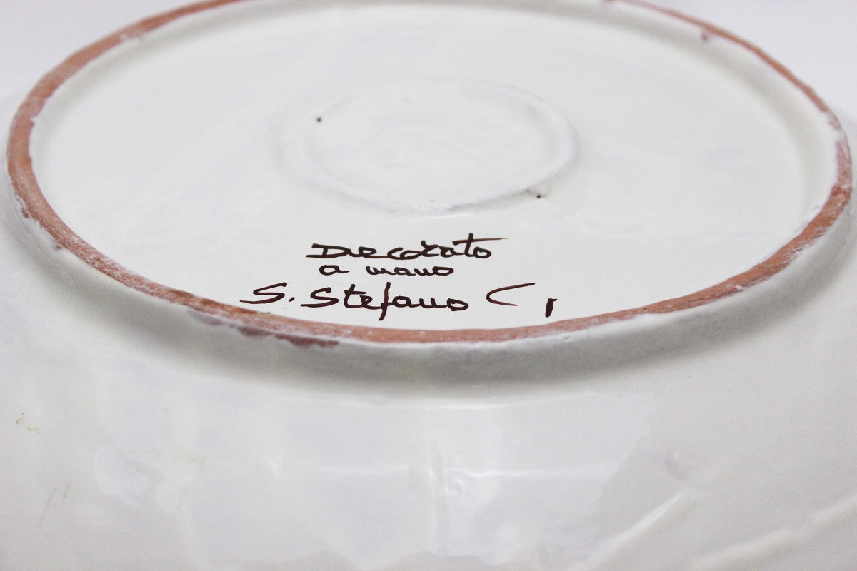 Centrotavola grande in ceramica decorata a mano da ceramisti siciliani fiore rosso art 6