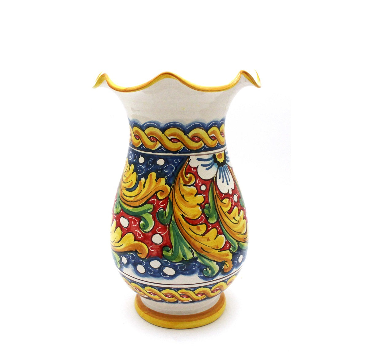 Vaso grande lavorato in ceramica decorata a mano da ceramisti siciliani fiore rosso art 16