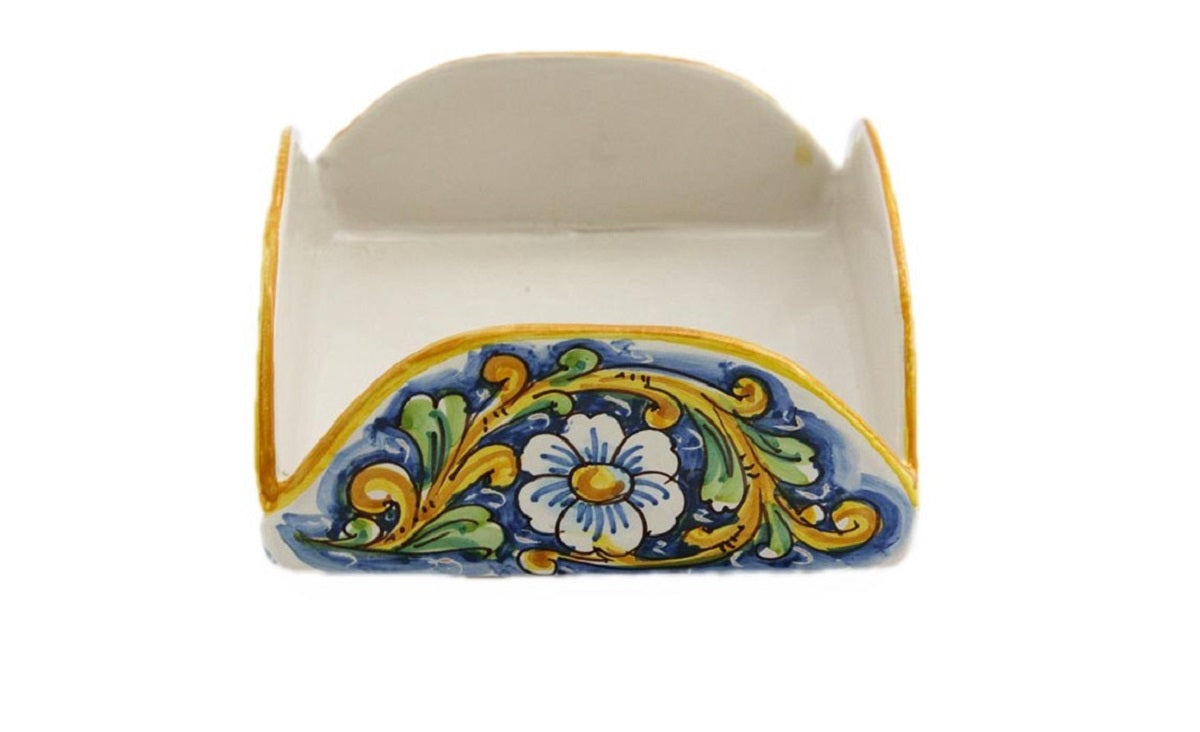 Portatovaglioli quadrato in ceramica decorata a mano da ceramisti siciliani barocco art 9