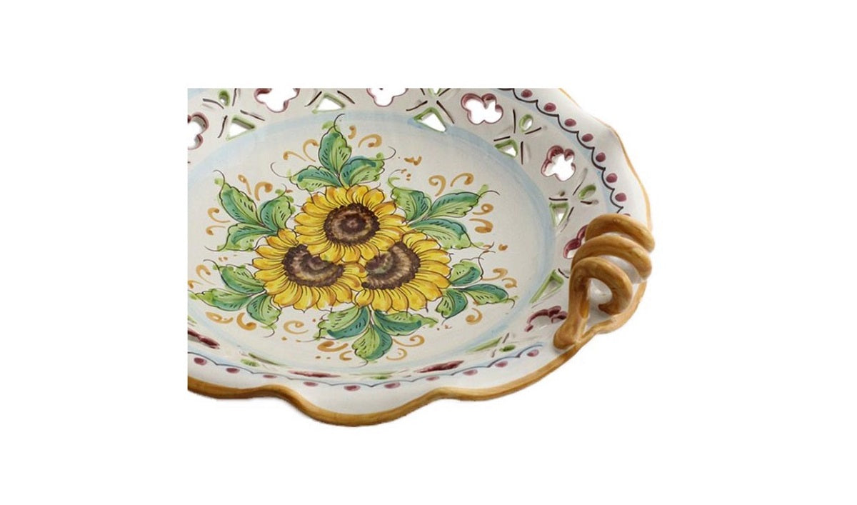 Centrotavola In Ceramica Siciliana Dipinto A Mano - Diametro 30 Cm, Altezza 10 Cm, Artigianato Di Santo Stefano Di Camastra