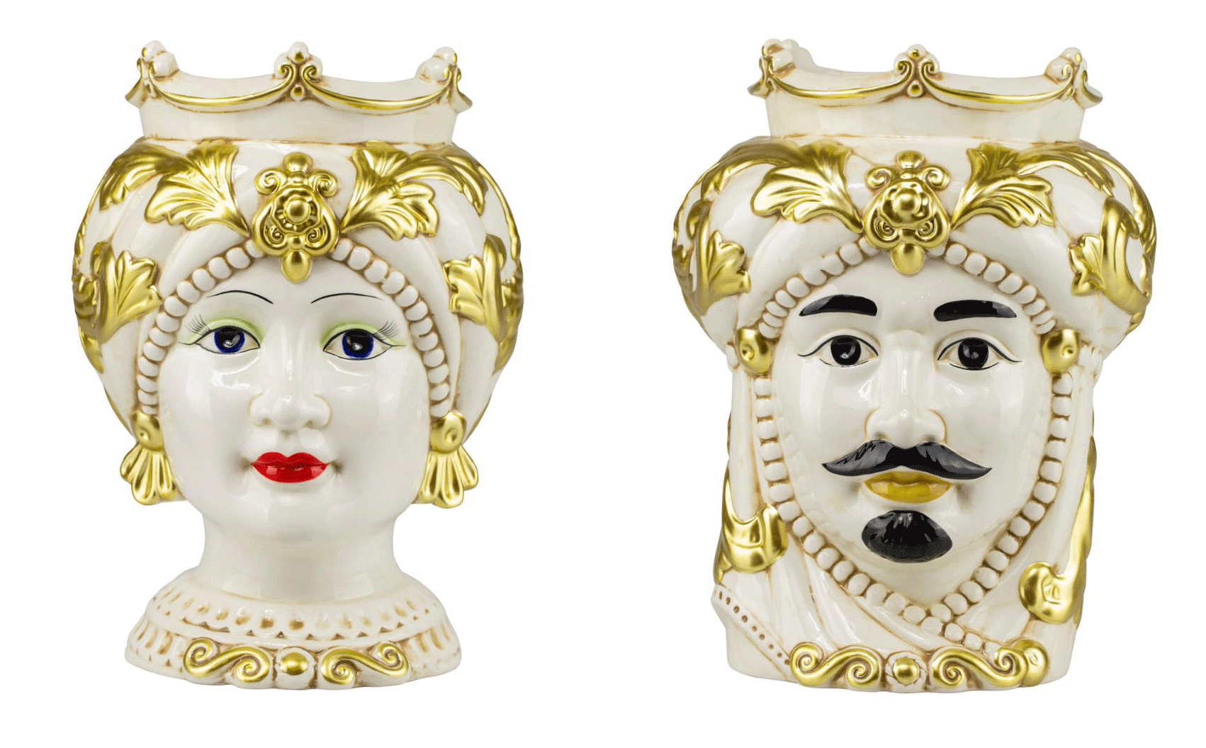 Coppia teste di moro in ceramica siciliana harmony oro classico h32cm –  Mondocreazioni