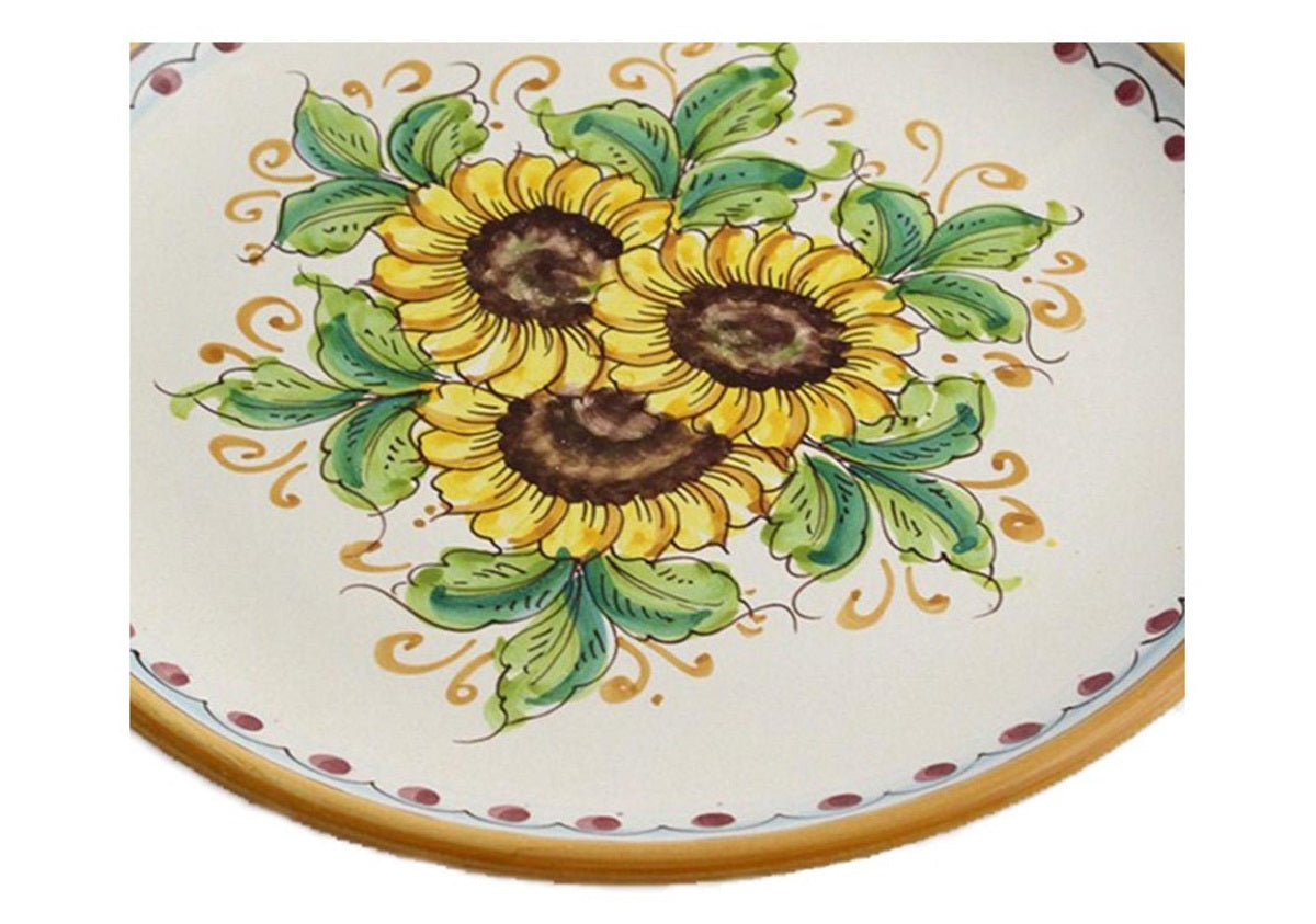 Piatto grande in ceramica decorata a mano da ceramisti siciliani girasole art 12