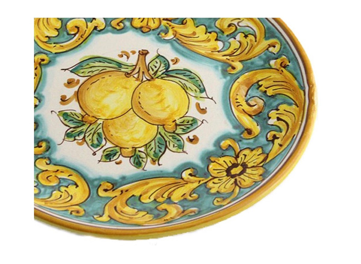 Piatto medio in ceramica decorata a mano da ceramisti siciliani limoni art 13