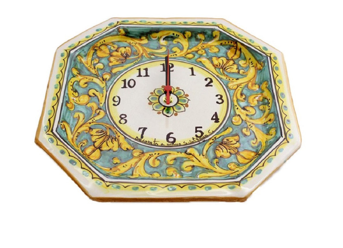 Orologio da parete in ceramica decorata a mano da ceramisti siciliani gianluca art 24