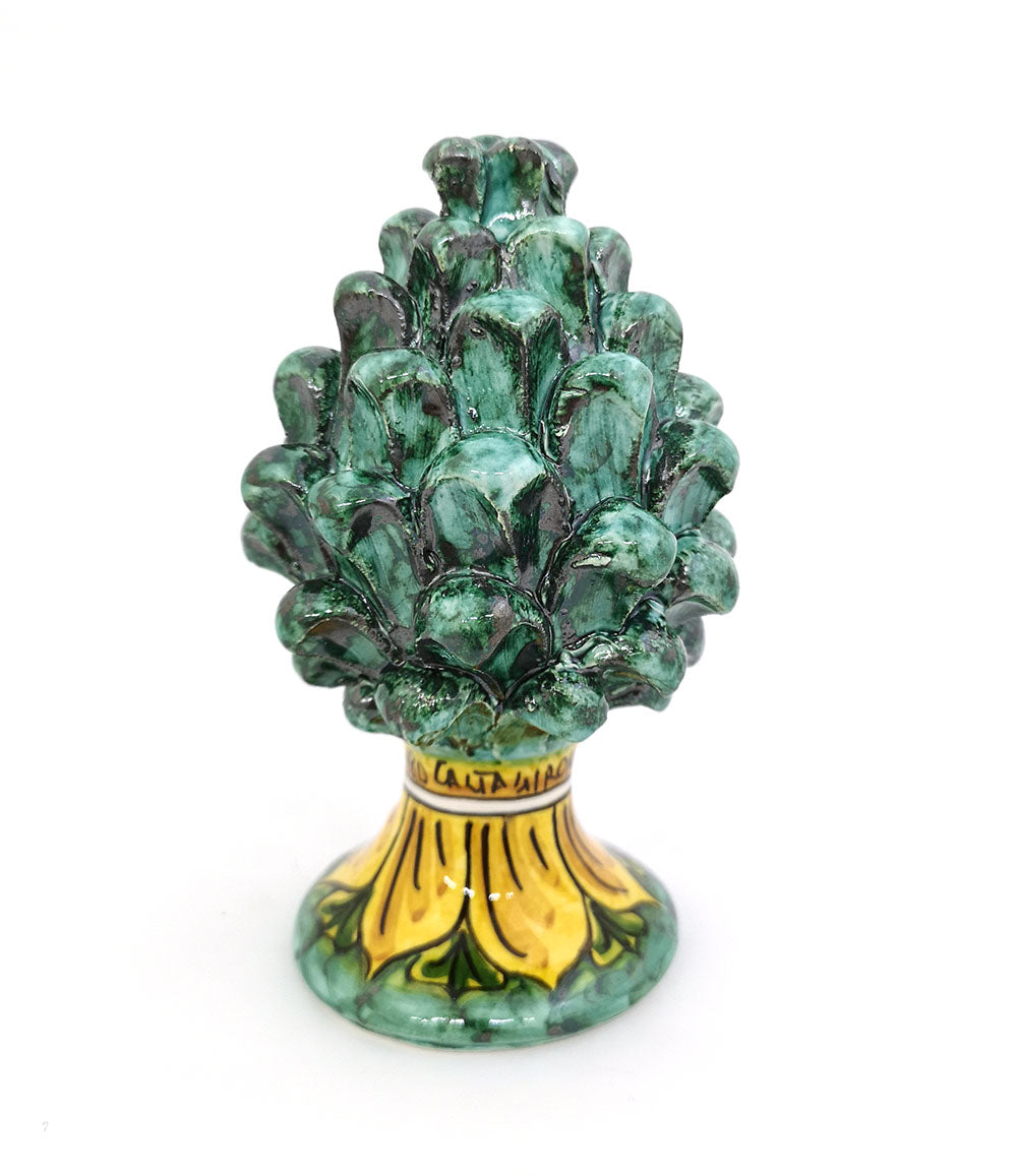 Pigna in ceramica siciliana di caltagirone decorata a mano verde h15cm
