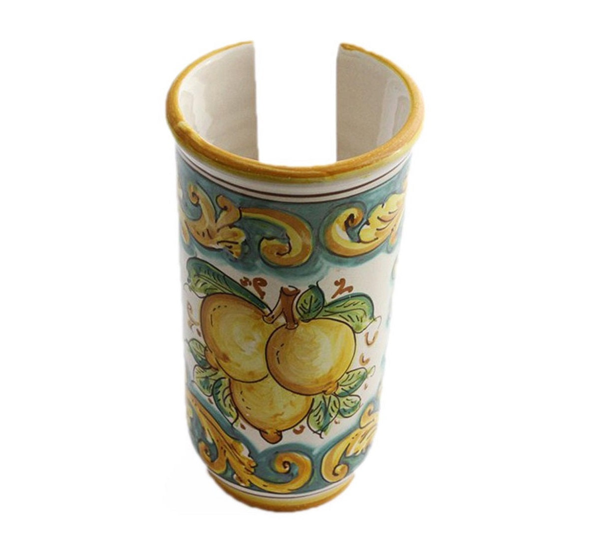 Portabicchieri grande in ceramica decorata a mano da ceramisti siciliani limoni art 17
