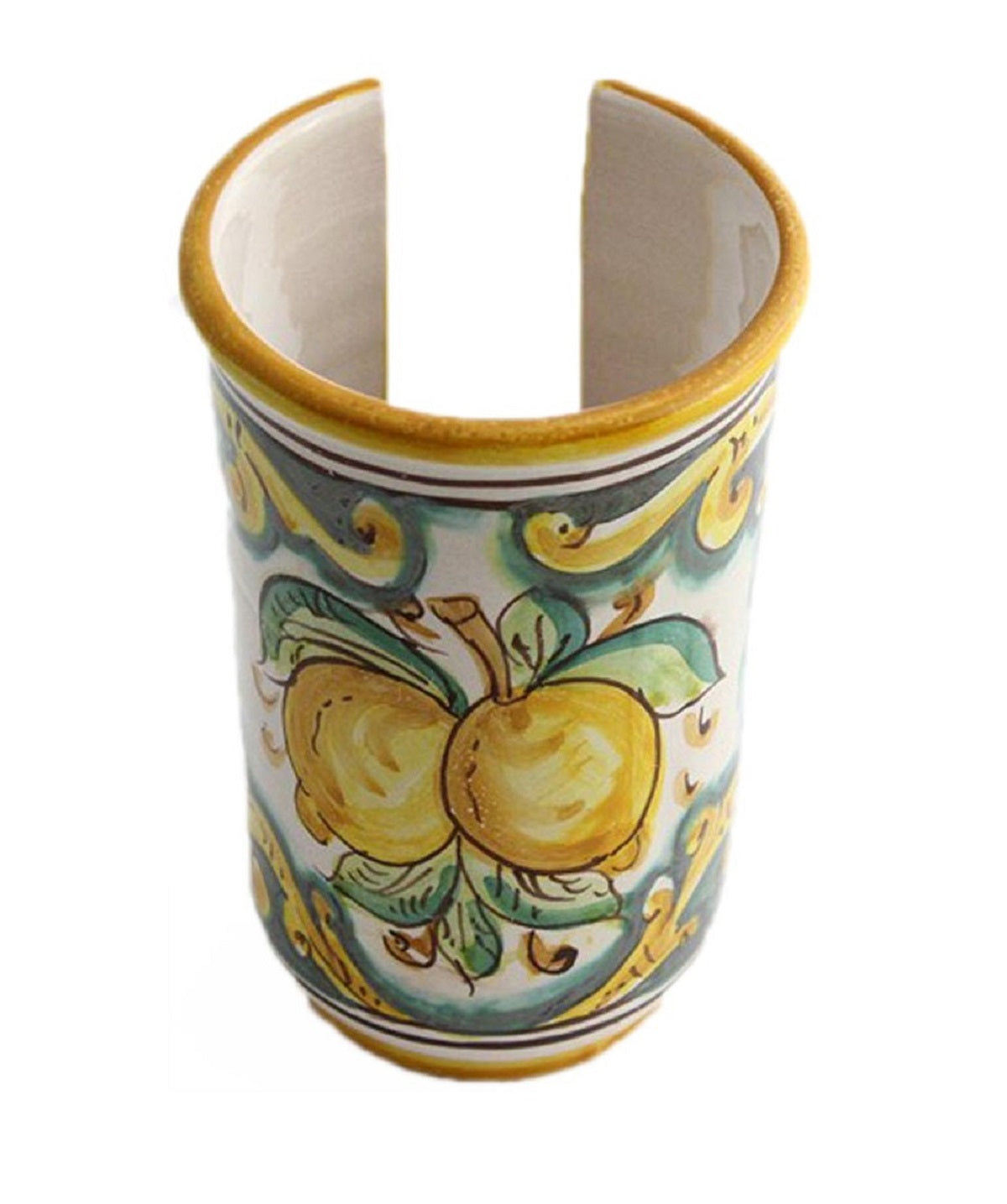 Portabicchieri piccolo in ceramica decorata a mano da ceramisti siciliani limoni art 18