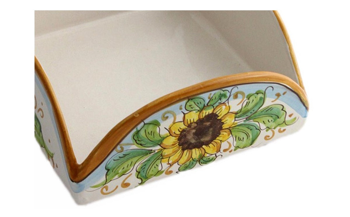Portatovaglioli quadrato in ceramica decorata a mano da ceramisti siciliani girasole art 9