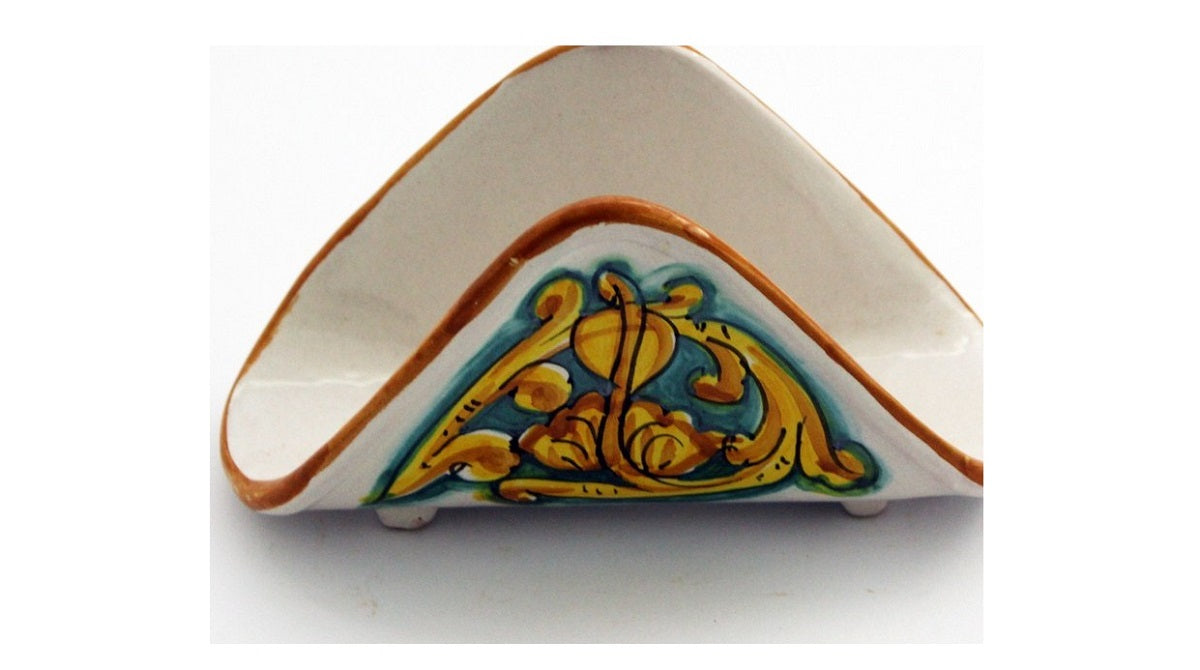 Portatovaglioli a fazzoletto in ceramica decorata a mano da ceramisti siciliani gianluca art 10