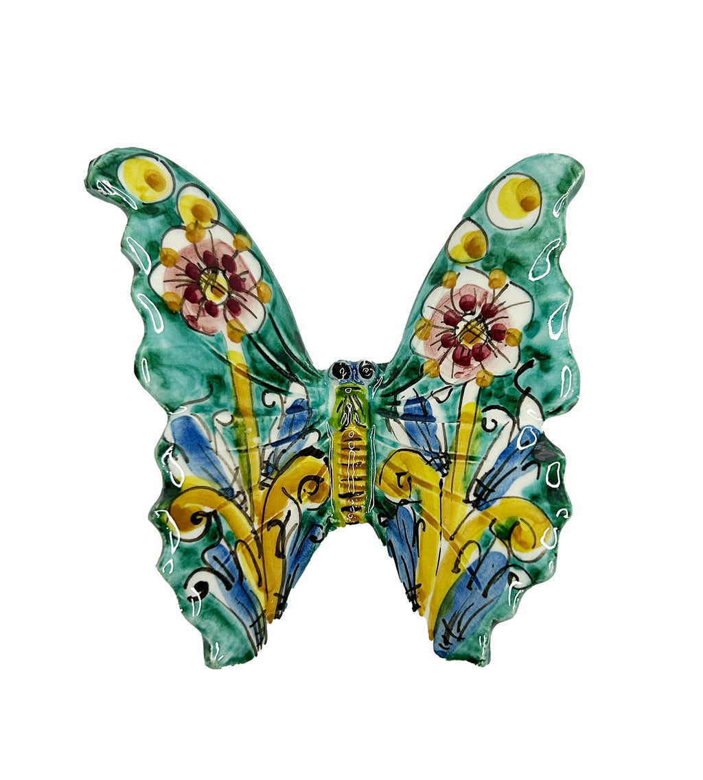 Sicilian ceramic butterfly from Caltagirone, hand-made and decorated, art. 08 