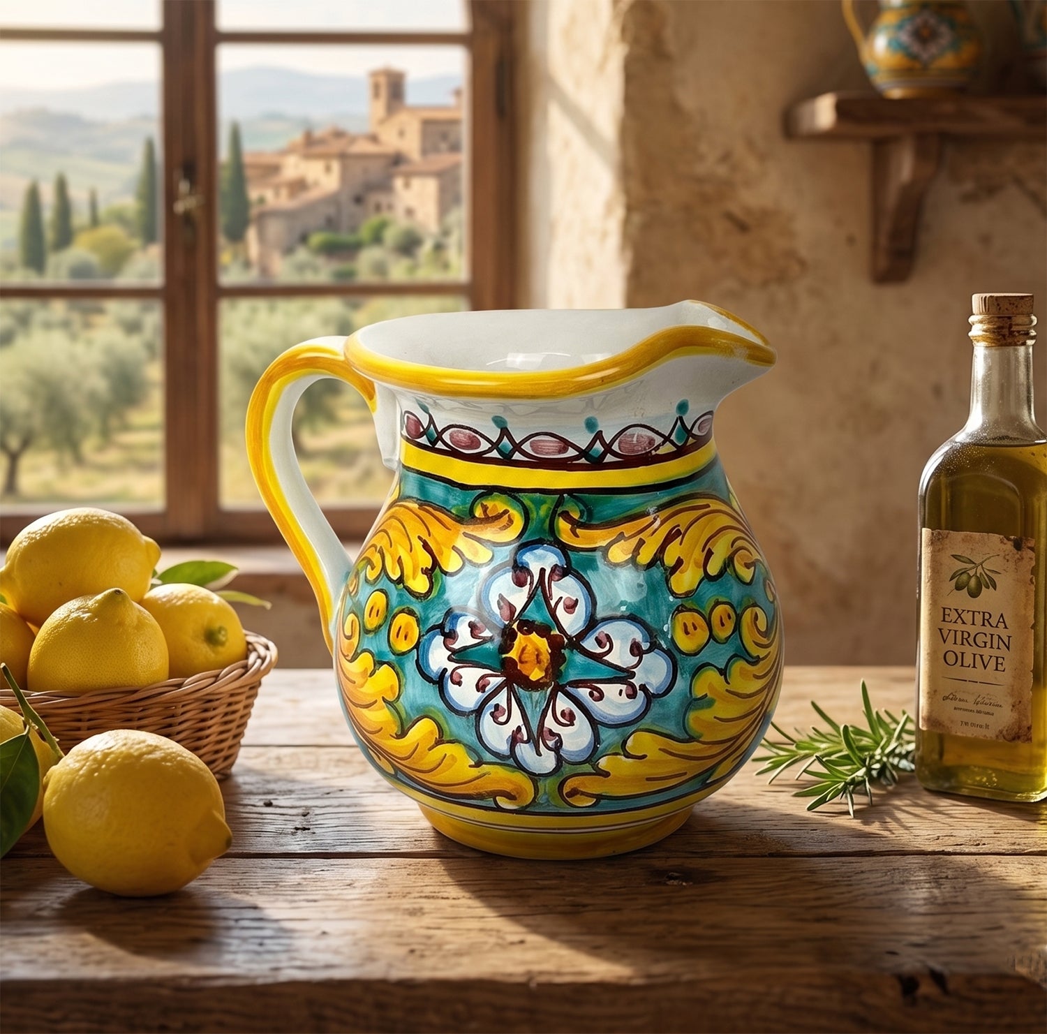 Caraffa in ceramica siciliana boccale realizzato e decorato a mano art. gomes 0,5 LT