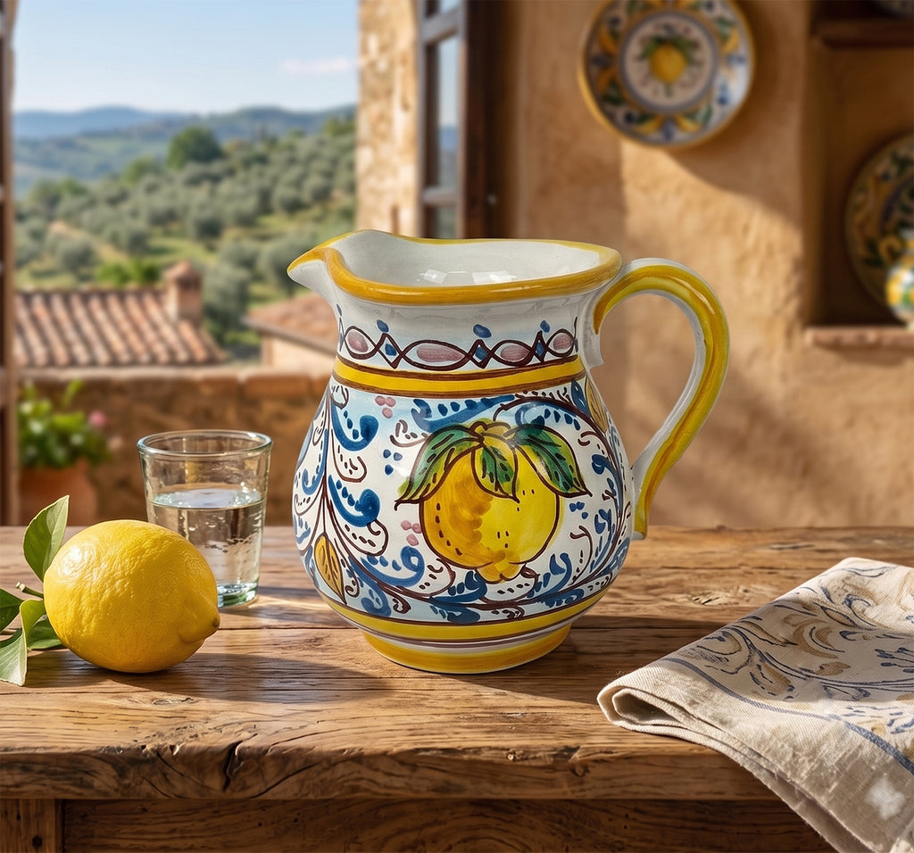 Caraffa in ceramica siciliana boccale realizzato e decorato a mano art. fiore limoni 0,5 LT