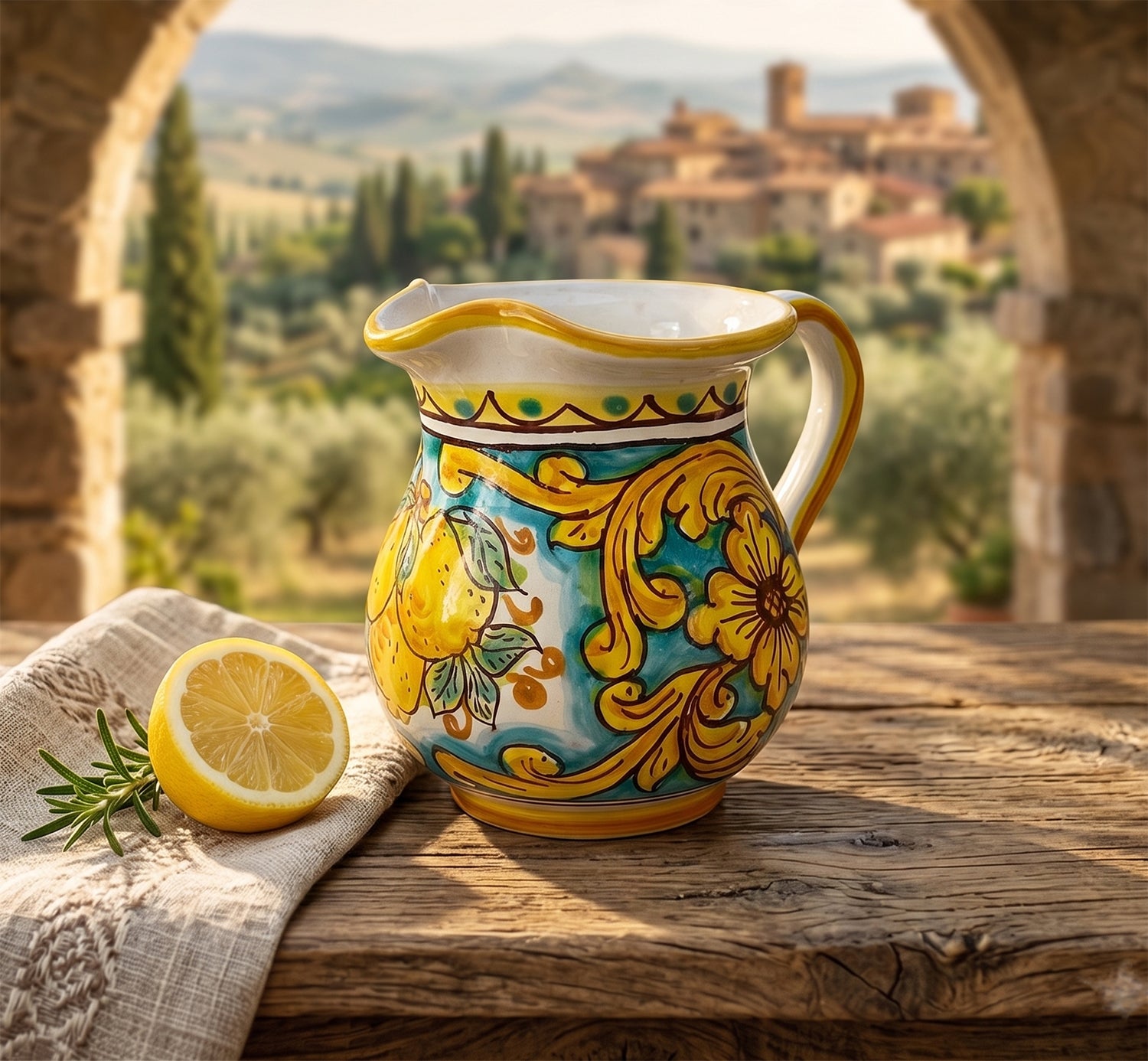 Caraffa in ceramica siciliana boccale realizzato e decorato a mano art. limoni 0,5 LT