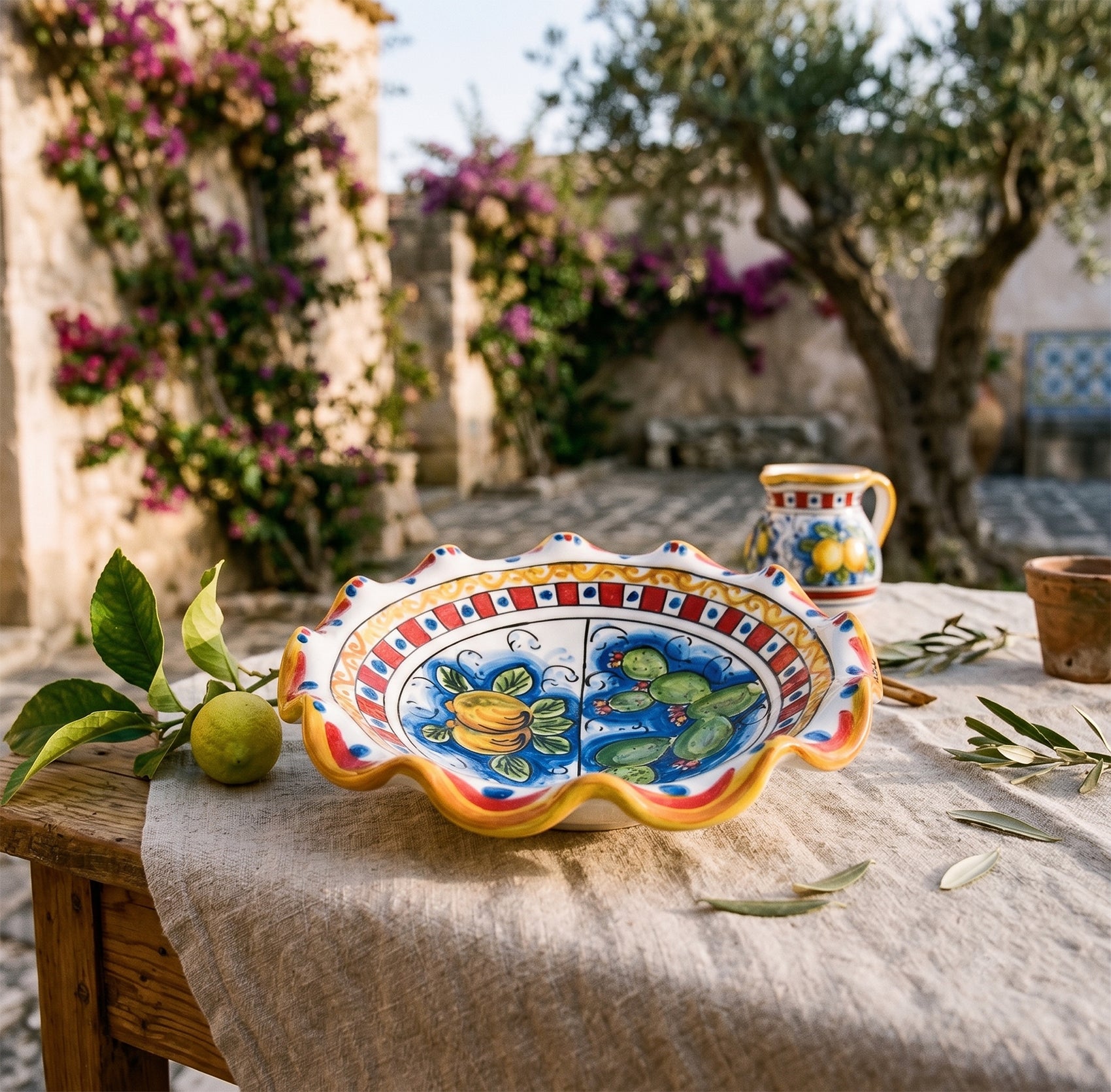 Centrotavola ciotola in ceramica siciliana di Caltagirone decorata a mano art 27