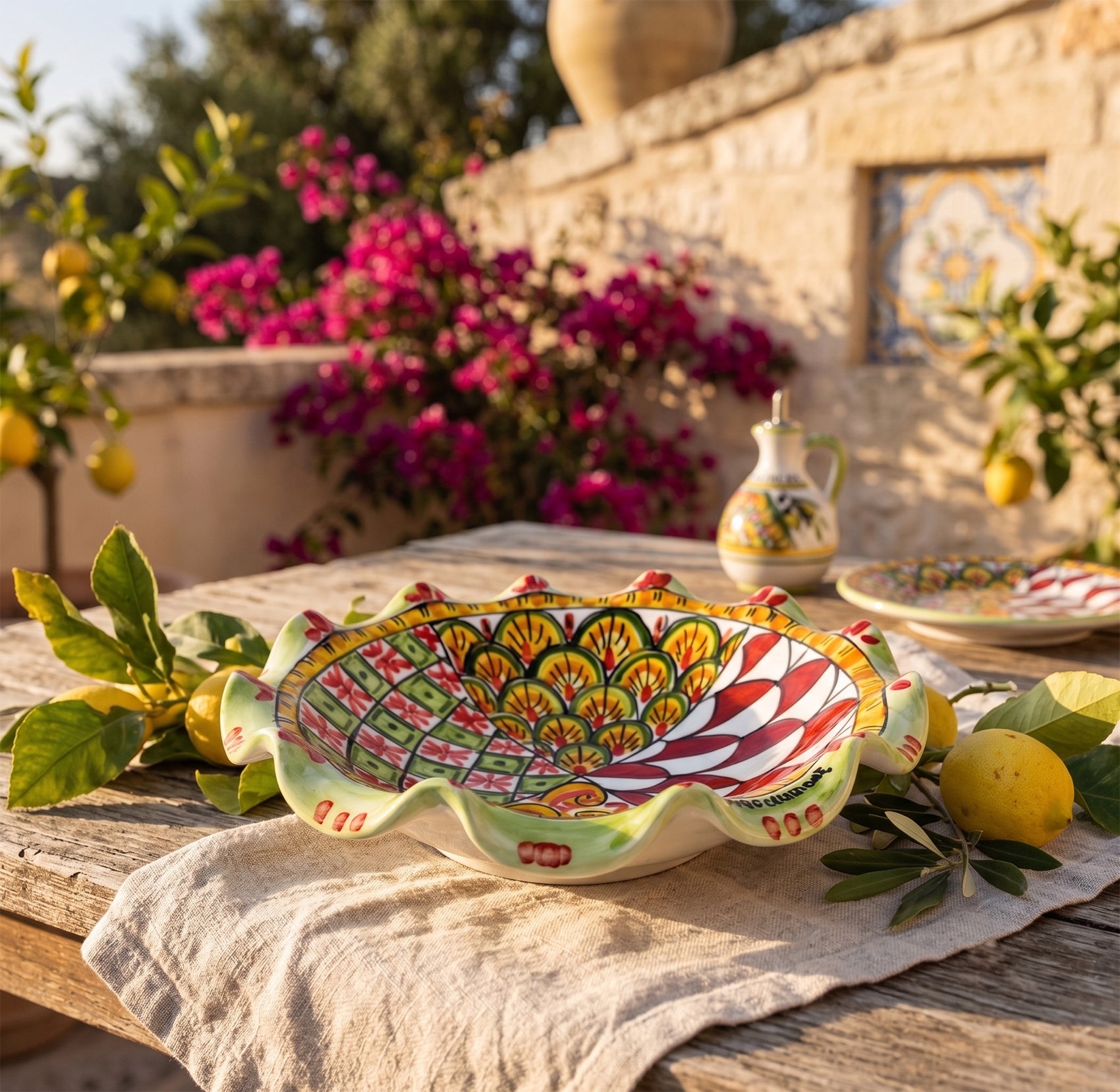 Centrotavola ciotola in ceramica siciliana di Caltagirone decorata a mano art 28