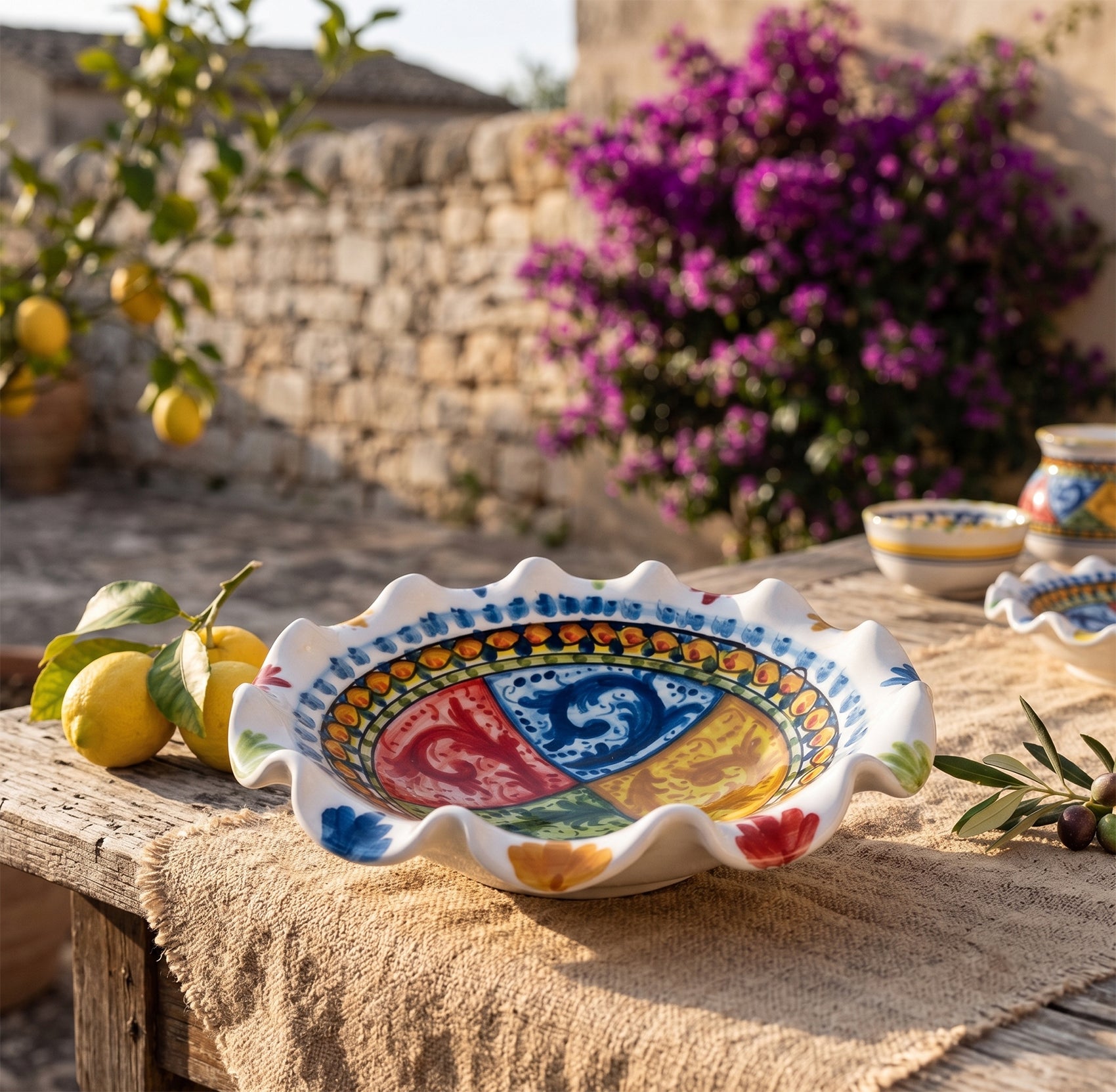 Centrotavola ciotola in ceramica siciliana di Caltagirone decorata a mano art 29