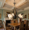 Lampadario a 3 luci classico in ferro battuto e vetro realizzato e decorato artigianalmente coll. ralph