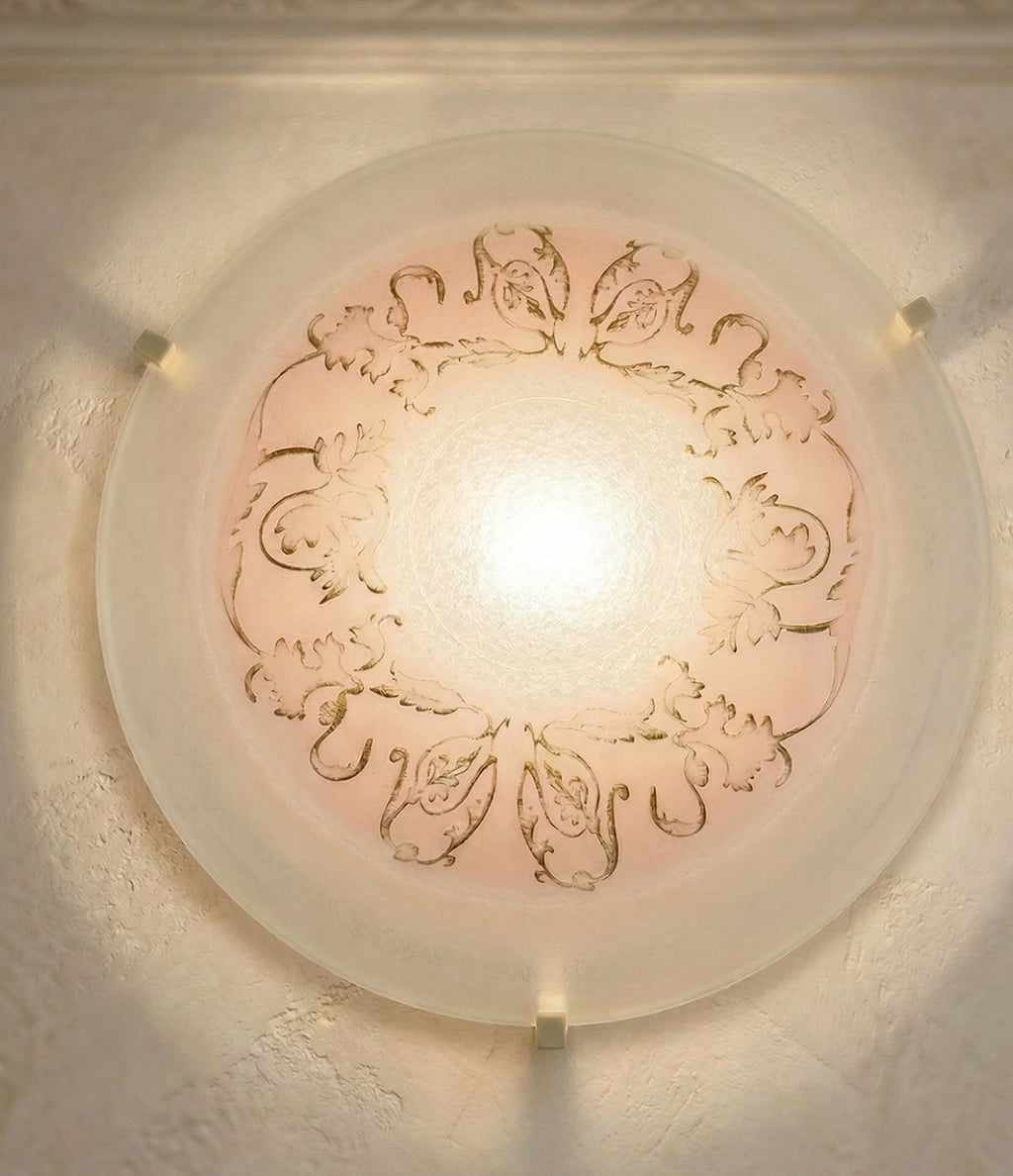 Plafoniera da soffitto classica in vetro rotonda decorata camera da letto, sala da pranzo, cucina, bagno, ingresso D 40 cm art. regina (ROSA)